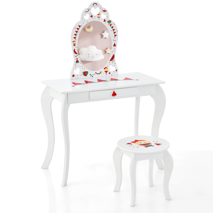 Kids Paradise - 2-in-1 Vanity Set with Mirror and Drawer - Perfect for Children's Dress Up Play Activities