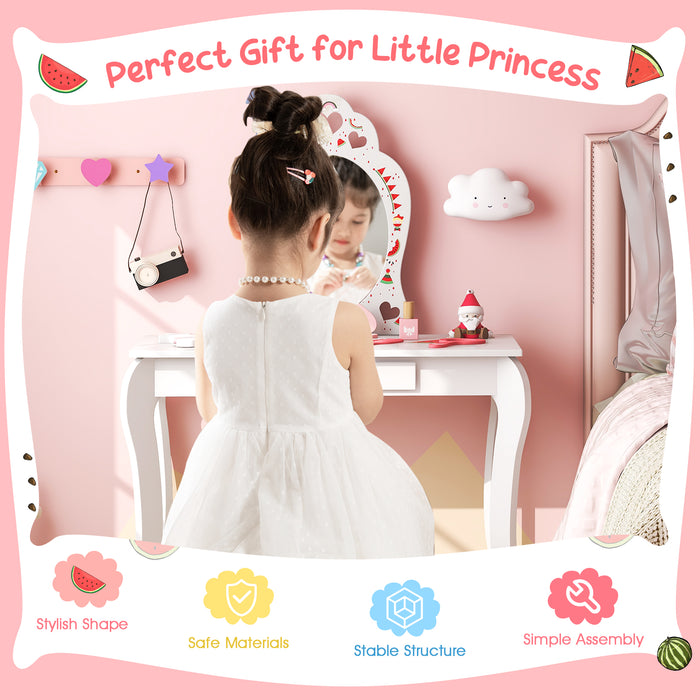 Kids Paradise - 2-in-1 Vanity Set with Mirror and Drawer - Perfect for Children's Dress Up Play Activities