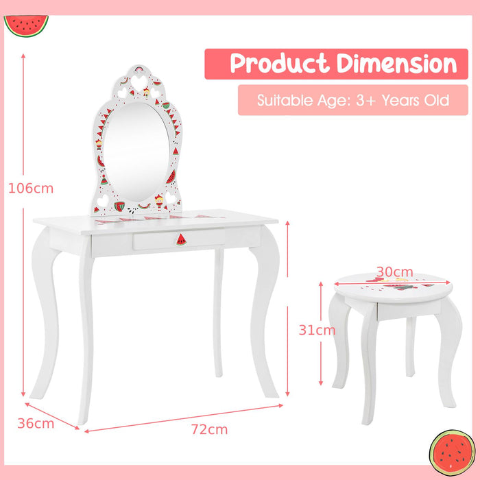 Kids Paradise - 2-in-1 Vanity Set with Mirror and Drawer - Perfect for Children's Dress Up Play Activities