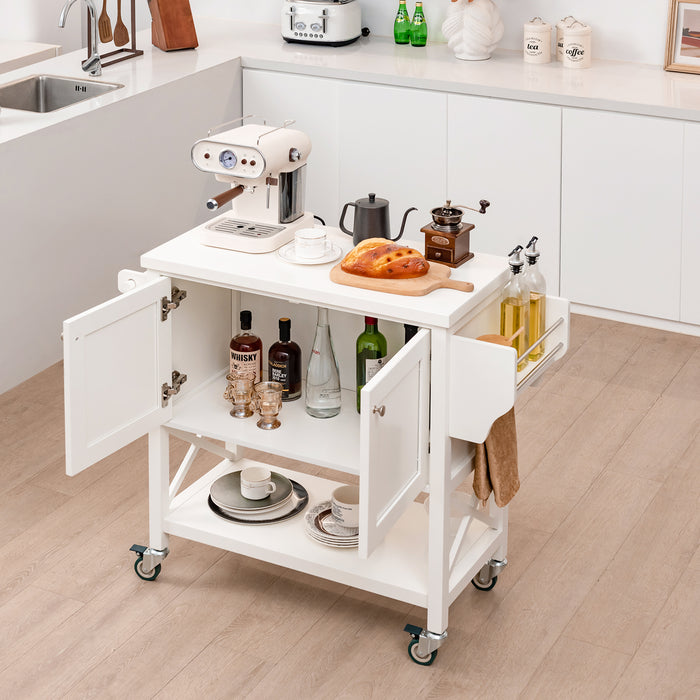 Wooden Kitchen Cart - Multi-functional with Storage Cabinet, Towel and Spice Rack - Perfect Space-Saving Solution for Small Kitchens