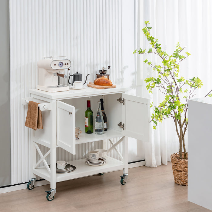 Wooden Kitchen Cart - Multi-functional with Storage Cabinet, Towel and Spice Rack - Perfect Space-Saving Solution for Small Kitchens