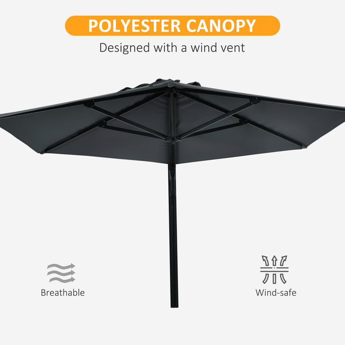 Wall Mounted Parasol with Rotatable Canopy - Easy Push, 180° Adjustable Outdoor Umbrella for Patio - Ideal for Porch, Deck, and Garden Shade, 250cm, Dark Grey