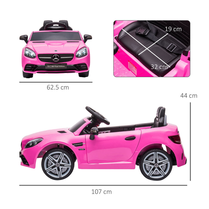 Mercedes Benz SLC 300 Kids Electric Ride On Car - 12V Dual Motor with Music, Lights, and Suspension - Pink, with Parental Remote Control for Ages 3-6