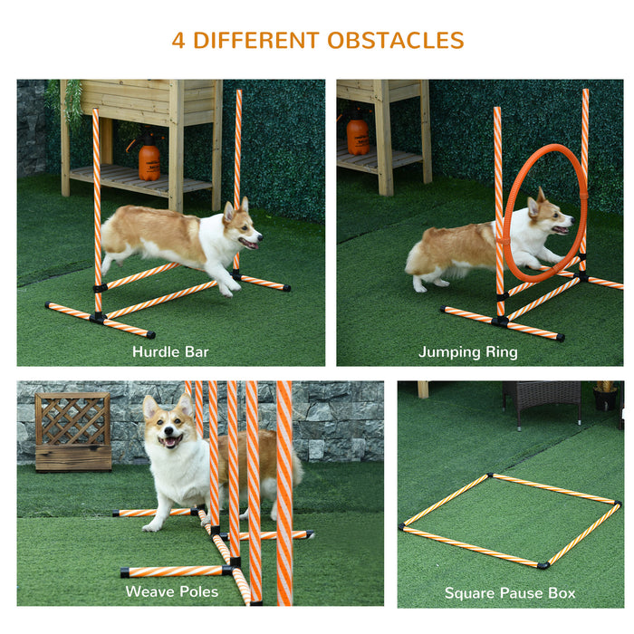 Dog Agility Exercise Kit - Adjustable Height Jump Ring & Hurdle Bar, Square Pause Box - Includes Carry Bag for Easy Transport, Ideal for Obedience Training & Play