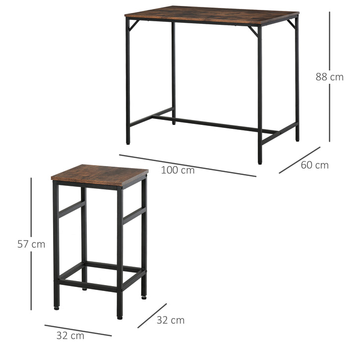Industrial-Style Rectangular Bar Table Set - Includes 4 Stools, Perfect for Dining Room or Kitchen - Space-Saving Dinette Solution
