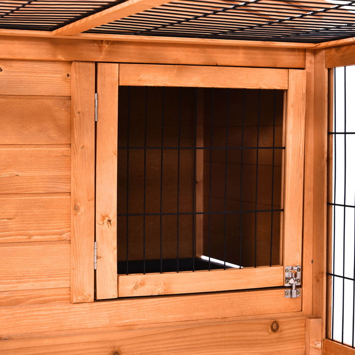 Outdoor Wooden Rabbit Hutch with Detachable Cage - Spacious Guinea Pig Enclosure with Openable Run & Lockable Roof Door, Easy Clean Slide-out Tray - Ideal for Small Pet Security and Comfort