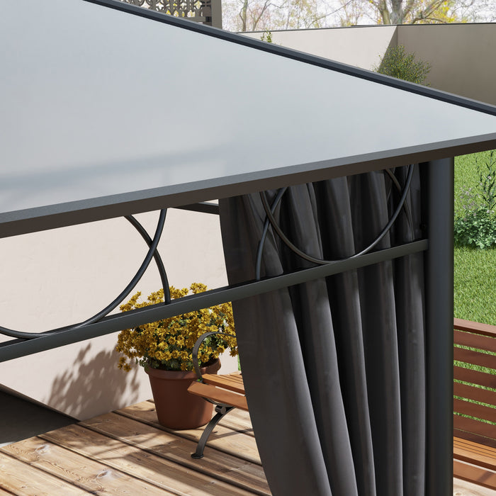 Hardtop Gazebo Garden Pavilion - UV Resistant Polycarbonate Roof, Steel & Aluminium Frame, Curtains, 3x4m in Grey - Ideal Outdoor Shelter for Entertainment and Relaxation