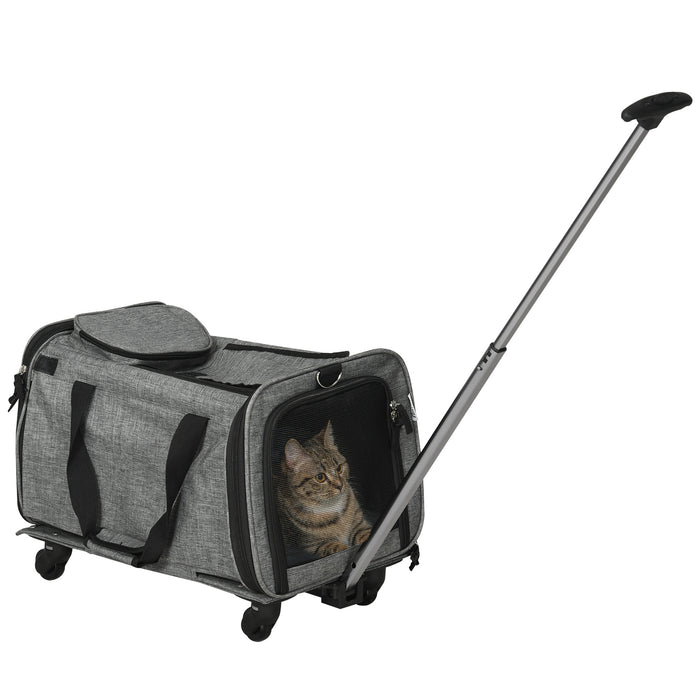 4-in-1 Portable Pet Carrier with Wheels - Telescopic Handle, Foldable Design for Cats and Small Dogs - Ideal for Travel and Mobility Assistance for Pet Owners
