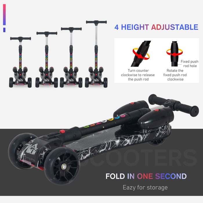 Kids 3 Wheel Scooter with Light-Up Wheels - Adjustable Height, Music, Water Spray, Foldable for Easy Storage - Fun Off Road Entertainment for Children