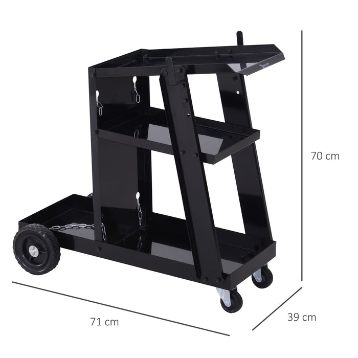 Welder Trolley Cart with Safety Chain - Durable Garage Cart for Gas Bottles, Equipped with Wheels - Black, Portable Organizer for Welding Professionals
