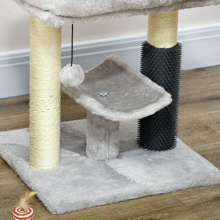 48cm Cozy Cat Tree Tower - Scratching Post, Self-Grooming Brush, Hang Ball, and Lounging Perches - Perfect for Play and Relaxation for Feline Friends