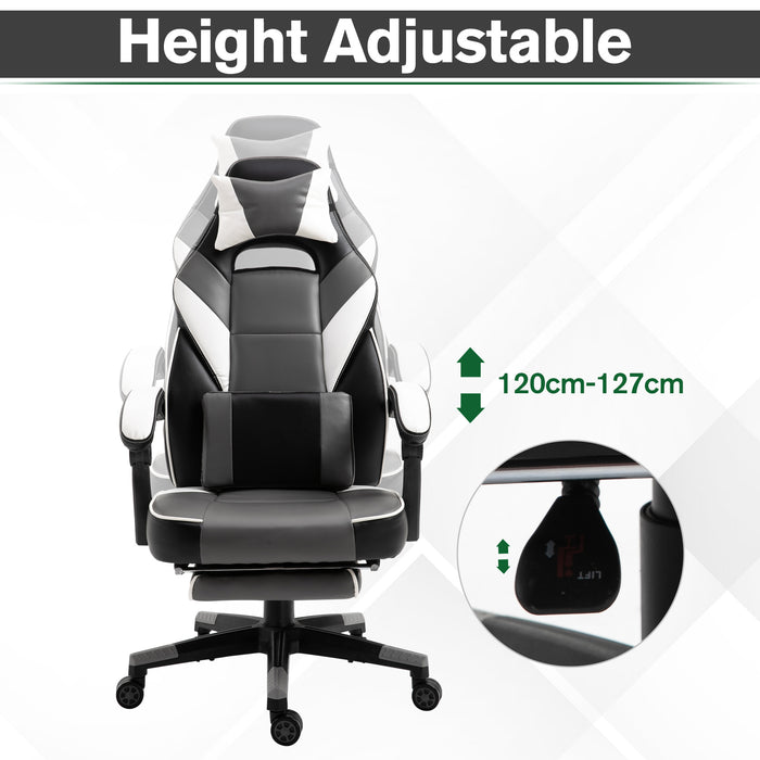 Ergonomic Gaming Chair with Footrest and Lumbar Support - Thick Padding, Headrest, 5 Smooth-Rolling Wheels, Reclining Backrest - Adjustable Height for Comfortable Gaming & Home Office Use, Grey