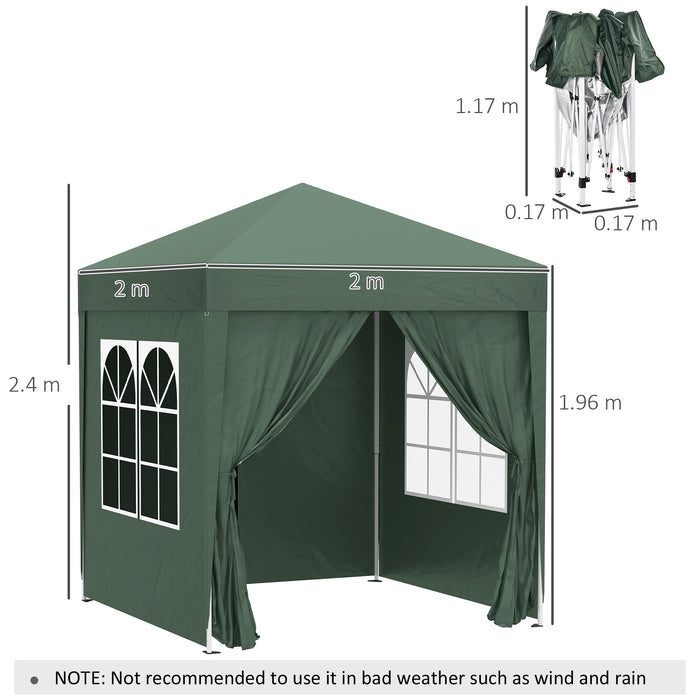 Green Pop-Up Gazebo - 2x2m Canopy for Outdoor Use - Ideal for Garden Parties & Events
