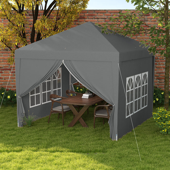 Water-Resistant Pop-Up Gazebo 3x3m with Carry Bag - Outdoor Tent Canopy with 2 Windows for Weddings, Parties, Camping - Ideal Shelter for Garden Events, Grey