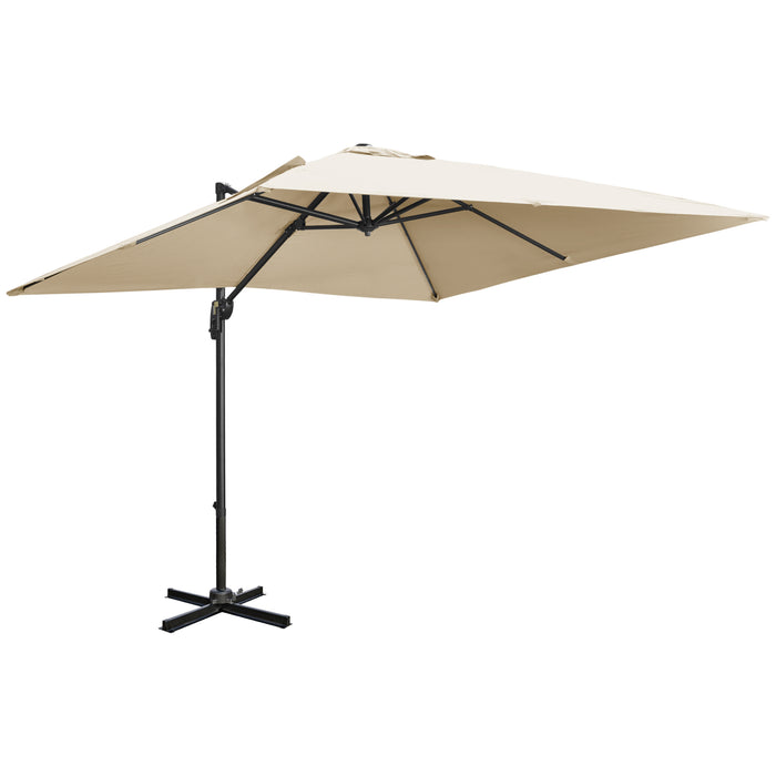 Cantilever Parasol 2.7m - Square Overhanging Umbrella with Crank, Tilt & 360° Rotation Features, Aluminium Frame in Cream White - Ideal for Outdoor Patio Sun Shade and Garden Protection