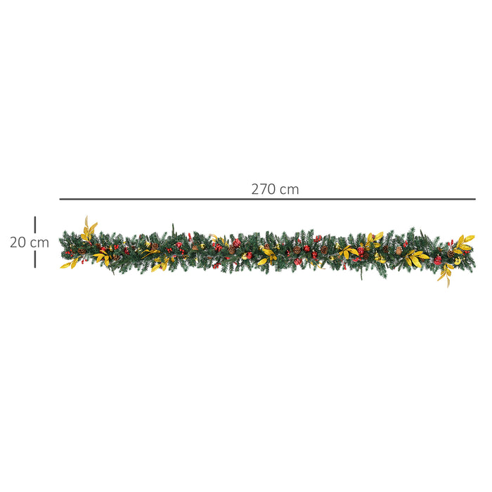9ft Festive Non-Lit Christmas Garland - Lush Greenery with Pine Cones, Vivid Balls, and Leaves - Holiday Decor for Homes and Offices