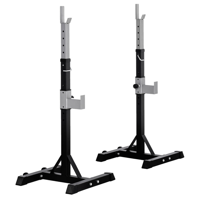 Adjustable Barbell Squat Rack (2 Pairs) - Portable Stand with Wheels for Weight Lifting and Bench Press - Ideal for Home Gym Fitness Enthusiasts