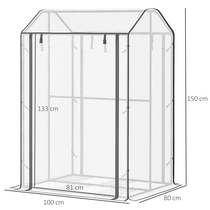Portable Mini Greenhouse with Shelves - Outdoor Garden Grow House with Roll-Up Door and Vents, 100x80x150cm - Ideal for Plant Protection and Optimized Growth