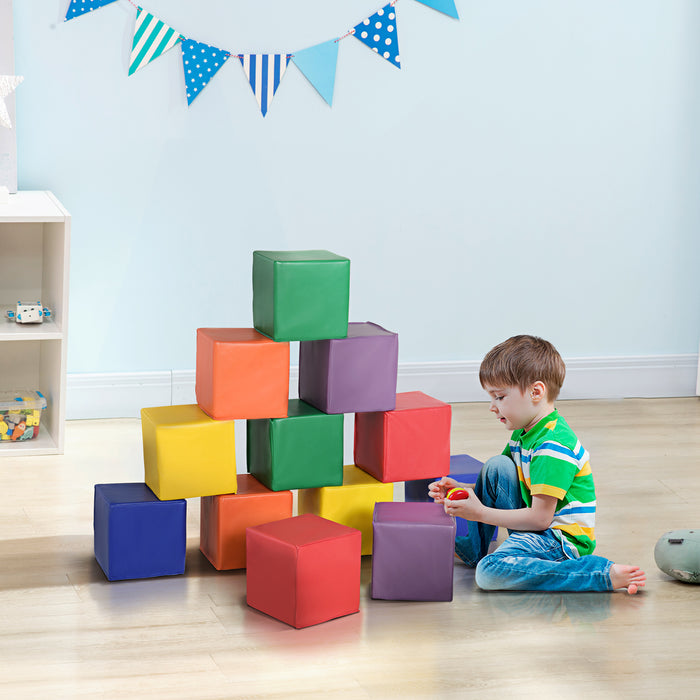 12-Piece Kids' Soft PU Play Blocks - Multicolored Building & Stacking Set - Safe, Durable Toys for Toddlers and Babies
