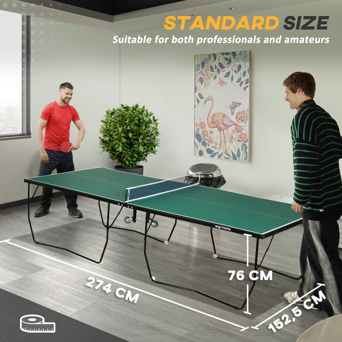Folding Portable Tennis Table - 9FT Weather-Resistant with Lockable Wheels - Ideal for Indoor & Outdoor Gameplay, Green
