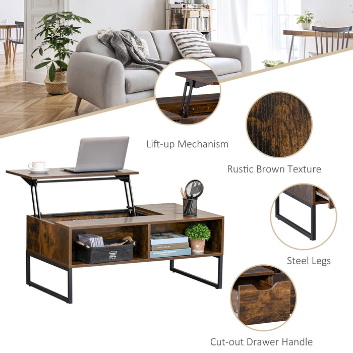 Extendable Lift-Top Coffee Table - Space-Saving Desk with Concealed Storage and Drawer, Sturdy Metal Frame - Ideal for Small Apartments, Living Rooms