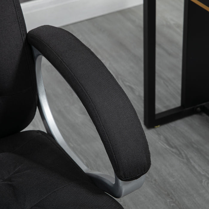 Ergonomic Task Chair with Arms and Swivel Wheels - Comfortable Linen Fabric Seating in Black - Perfect for Home Office and Computer Desks