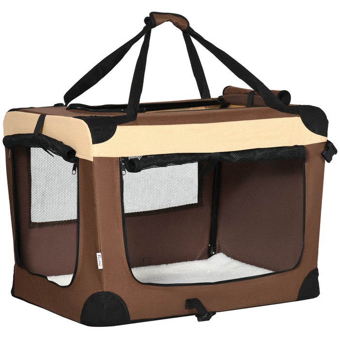 Foldable Pet Carrier with Soft Cushion - Spacious and Durable Travel Dog and Cat Bag, 50x70x51 cm, in Elegant Brown - Ideal for Small Pets Comfort and Transportation