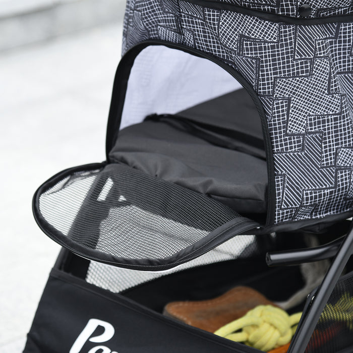 Foldable Pet Stroller for XS & S Pets - Dog & Cat Travel Pushchair with Brake Canopy & Universal Wheels - Portable Carrier for Safe Pet Outings, Grey