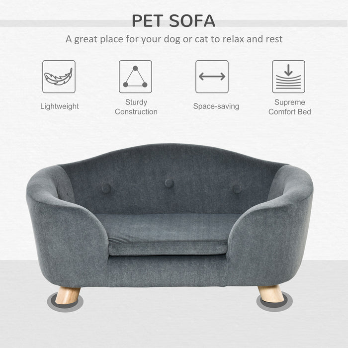 Pet Sofa Dog Bed Couch - Plush Covered Lounging Sofa with Washable Cushion and Durable Wooden Frame - Ideal for Small Dogs and Kittens, Cozy Resting Spot, 70x47x30cm, Stylish Grey