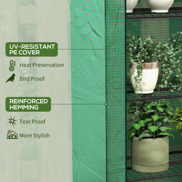 4 Tier Mini Greenhouse - Reinforced PE Cover, Roll-up Door, Wire Shelves, 170x120x50cm - Ideal for Gardeners and Seedling Growth