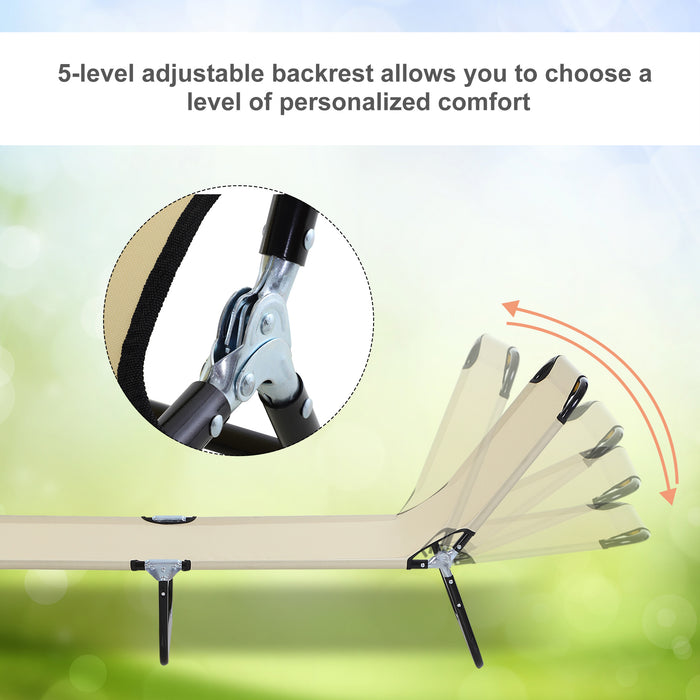 Foldable Sun Lounger Duo - 5-Position Adjustable Backrest and Portable Frame - Ideal for Patio Relaxation and Poolside Comfort