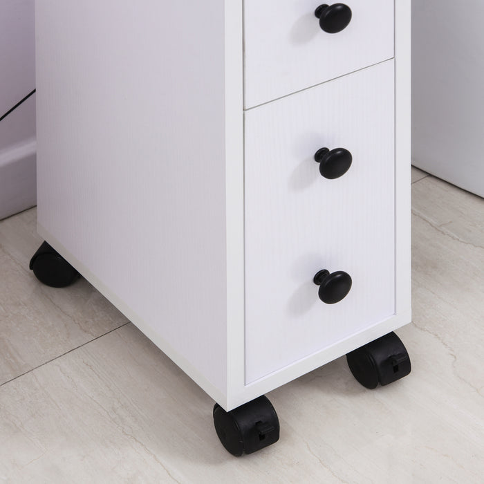 Slimline Freestanding Storage Cabinet - 2 Drawers, Open Shelving, Wheels, and Handles - Space-Saving Organizer for Bathroom or Home Office