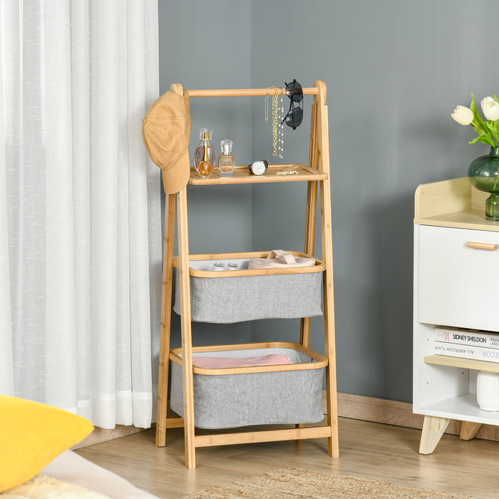 3-Tier Foldable Ladder Shelf - Lightweight Bathroom Storage Organizer and Space Saver - Ideal for Bathroom, Laundry, Balcony Organization