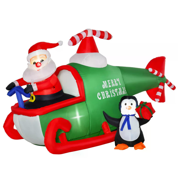 Christmas Inflatable Santa on Airplane with Penguin - 1.2m Light Up Outdoor Decoration - Festive Xmas Decor for Holiday Party Display