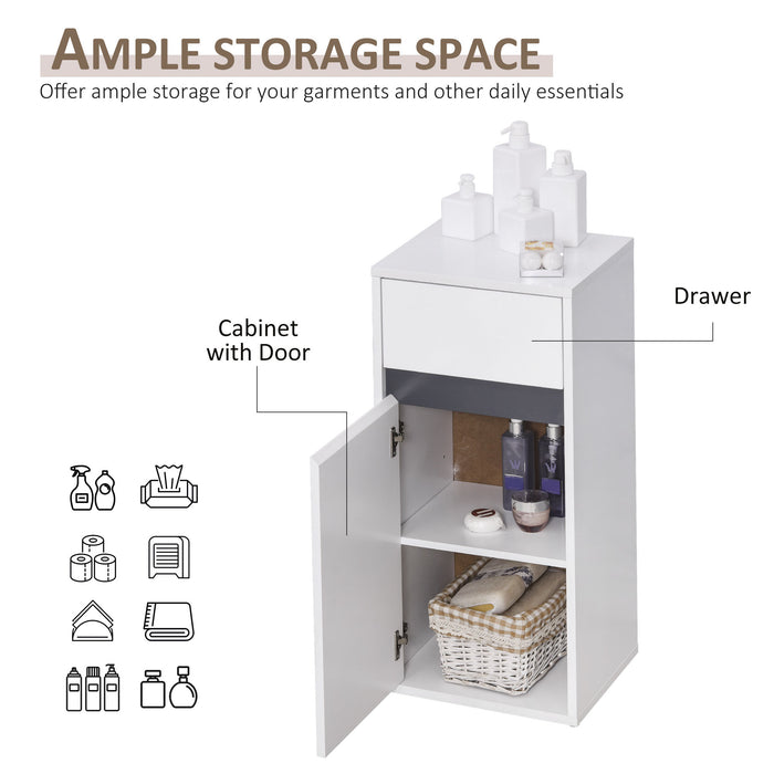 Minimalistic Bathroom Storage Solution - Freestanding Cabinet with Drawer, Cupboard & Adjustable Shelf - Sleek Organizer for Space Optimization in White