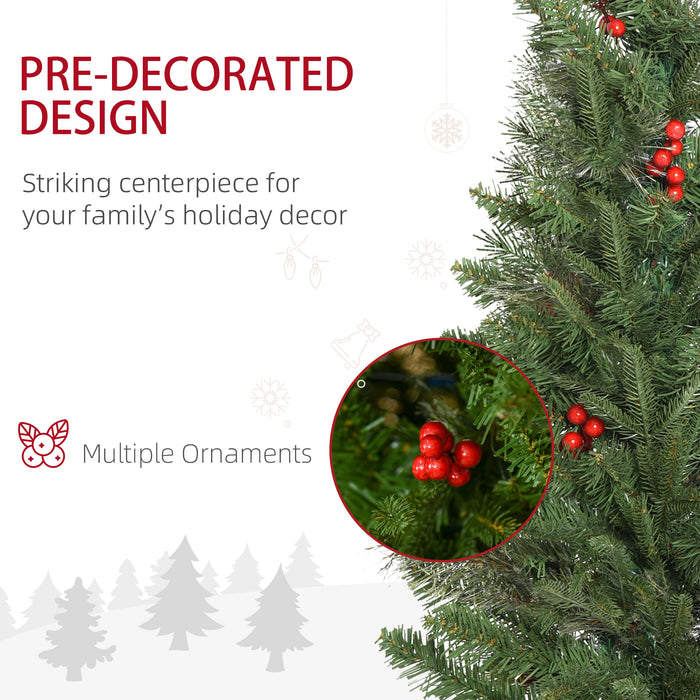 Slim Artificial Christmas Tree with Lifelike Foliage - Red Berry Accents & Hassle-Free Auto Open Design - Perfect for Festive Holiday Decor