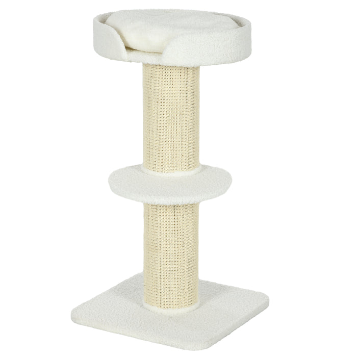 2-Tier Sisal-Sherpa Cat Tree with Basket and Cushioned Sisal Post - Cream White Cozy Pet Furniture - Ideal for Scratching, Lounging, and Entertainment for Your Feline Friends