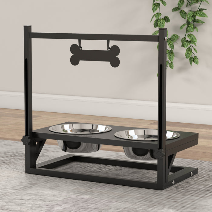 Elevated Pet Feeding Bowls with Stand - Adjustable Height for Small to Large Dogs, Sturdy Design - Black Comfort Dining Solution for Your Canine