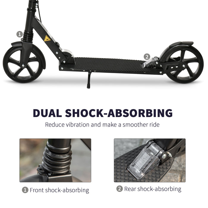 Folding Kick Scooter with One-Click Operation - Adjustable Handlebar, Kickstand, Dual Brakes, Shock Absorption, for Ages 14+ - Quick Fold Design for Teens and Adults