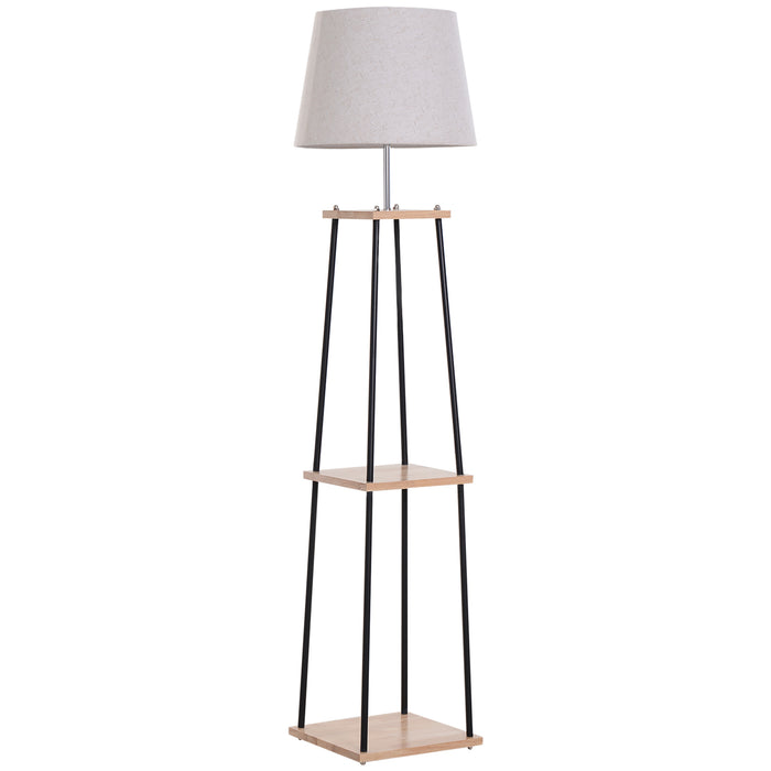 Modern Metal Tripod Floor Lamp with Shelving - E27 Lampshade, 3-Tier Storage, Foot Switch Control - Stylish Lighting & Display Solution for Contemporary Homes