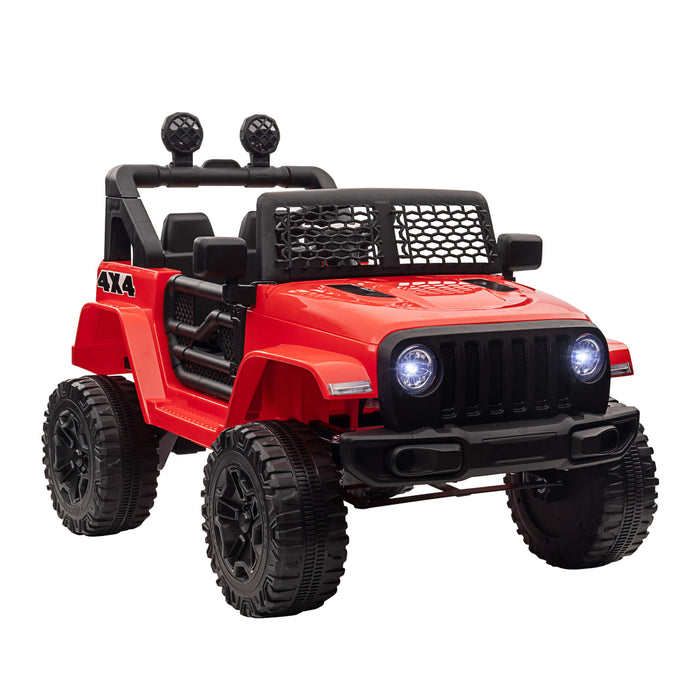 12V 2-Motor Electric Ride-On Truck for Kids - Battery-Powered Car with Horn, Lights, and Parental Remote Control - Off-Road Adventure Toy for Ages 3-6, Red
