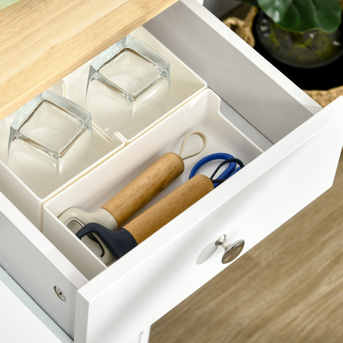 Modern Rubberwood-Topped Sideboard - Buffet Cabinet with Drawers and Adjustable Storage Shelves - Ideal for Living Room and Kitchen Organization