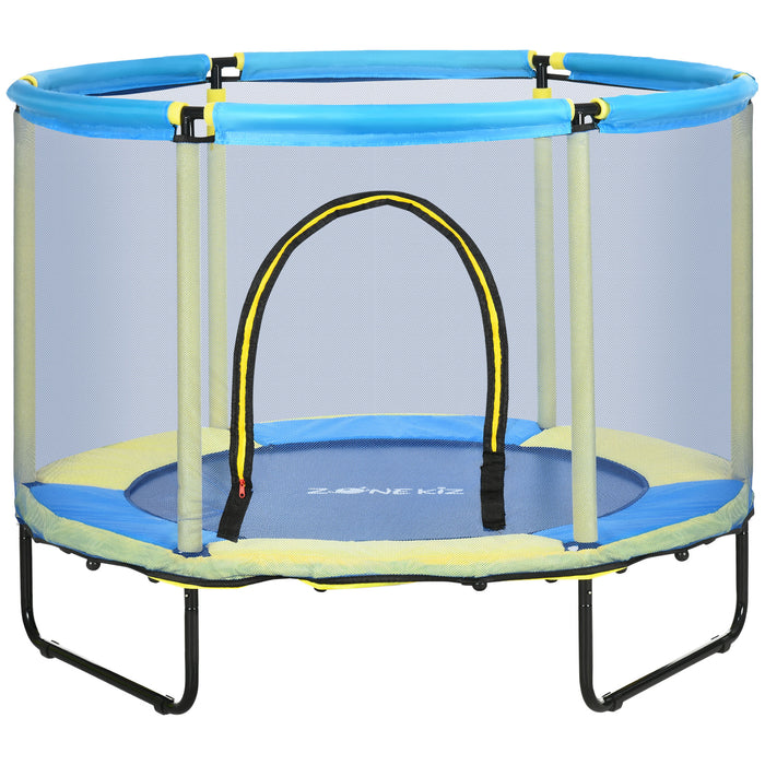 Kids Trampoline with Safety Enclosure - 140 cm Indoor Bouncer for Ages 1-6, Blue - Fun and Secure Jumping Gym for Children