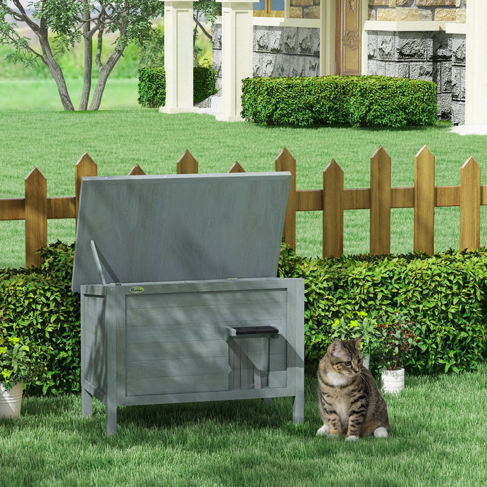 Insulated Wooden Feral Cat House - Removable Floor, Waterproof & Openable Roof, Charcoal Grey - Cozy Shelter for Outdoor Cats