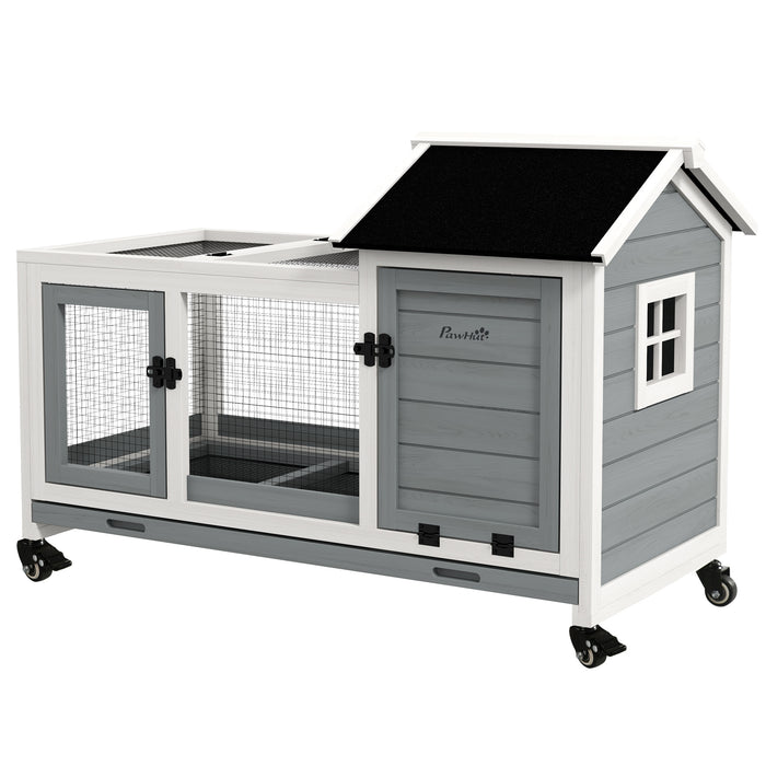 Wooden Pet Habitat - Rabbit Hutch and Guinea Pig Cage with Removable Tray and Wheels - Ideal for Small Animal Comfort and Easy Mobility