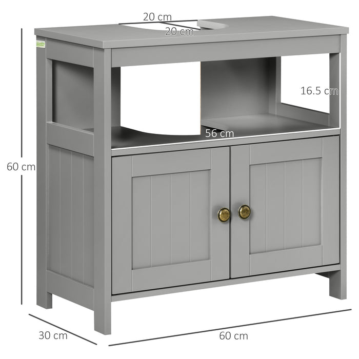 Modern Double-Door Pedestal Sink Cabinet - Light Grey Bathroom Vanity Storage with Shelves - Ideal for Under Sink Organization