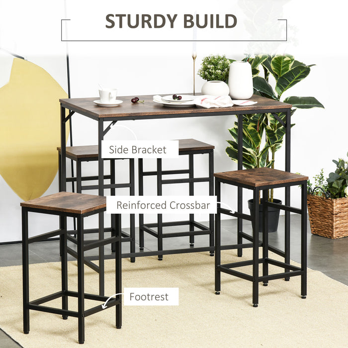 Industrial-Style Rectangular Bar Table Set - Includes 4 Stools, Perfect for Dining Room or Kitchen - Space-Saving Dinette Solution