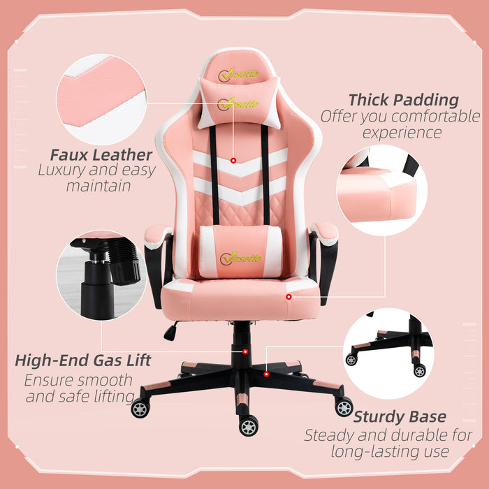 Ergonomic Racing-Style Gaming Chair - Lumbar Support, Headrest, Swivel Wheels, PVC Leather - Comfortable Home Office Seating for Gamers & Remote Workers