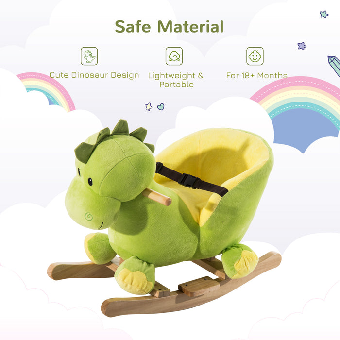 Kids Plush Rocking Dinosaur with Safety Belt - Musical Ride-On Toy with 32 Songs, Soft Cushioned Seat - Fun and Safe Entertainment for Toddlers 18 Months and Up