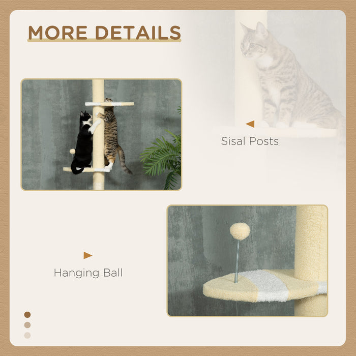 Floor-to-Ceiling Adjustable 260cm Cat Tower - Sturdy Cat Tree with Anti-Slip Kit, Fish-Shaped Scratching Post & Play Ball - Ideal for Multi-Cat Homes and Active Kittens